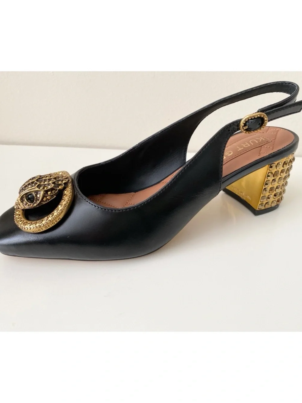 Kurt Geiger London Chelsea Block Slingback Heels in Black  Size EU 38 US 7.5
